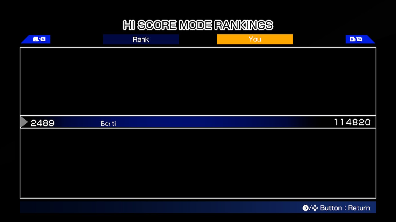 Screenshot: Metal Slug online leaderboards of Hi Score mode, showing Berti at 2489th place with a score of 114 820